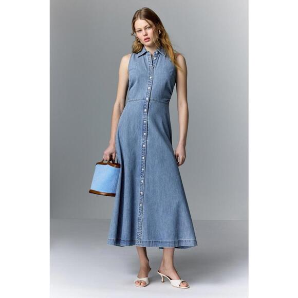 Veronica Beard Blue Fuller Midi Dress Size 6 with Fabric Snags - Picture 1 of 8